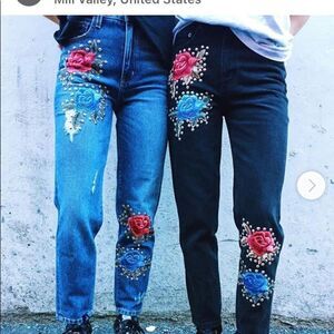 CARMAR  High Waisted Distressed Embroidered Studded Boyfriend Jeans Size 26